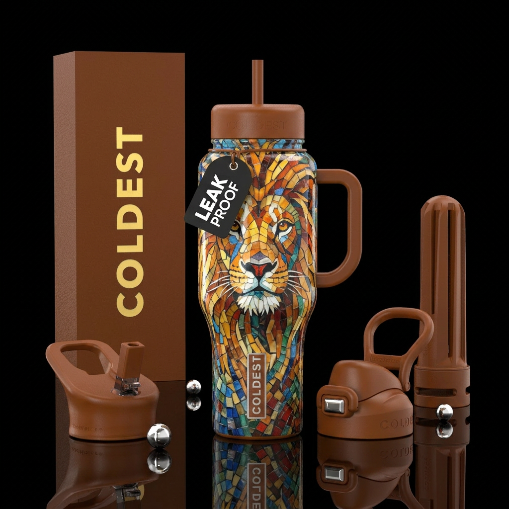 Mosaic lion water bottle design