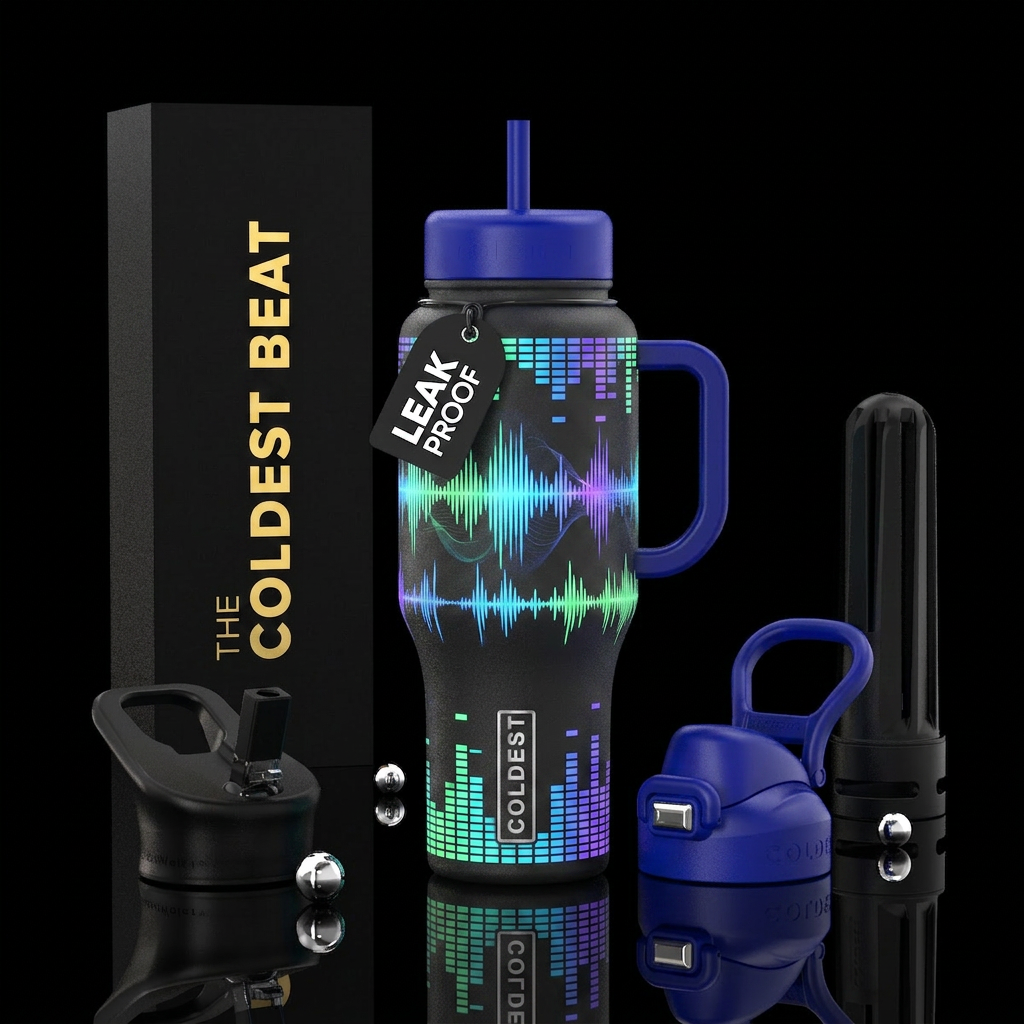 Music with glow in the dark beat water bottle design