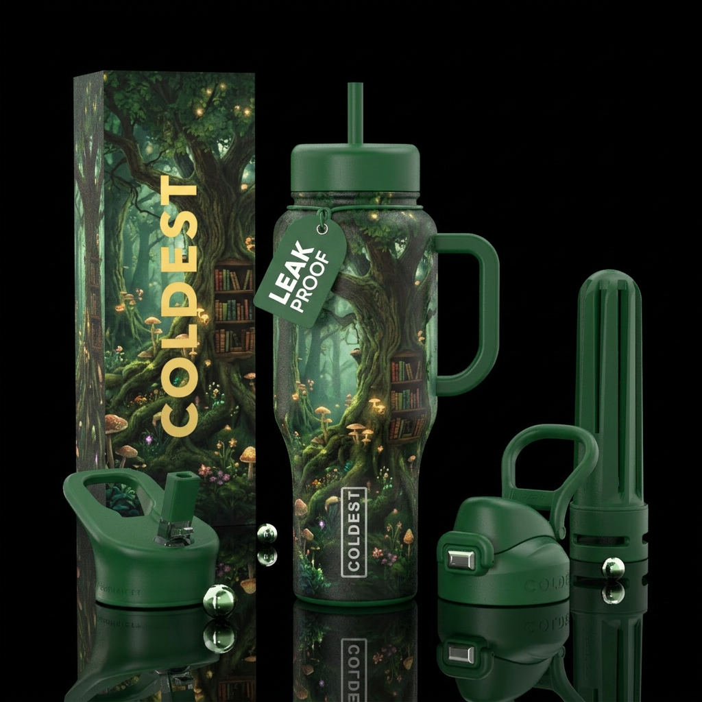 Enchanted forest with glowing aspects. Big beautif... water bottle design