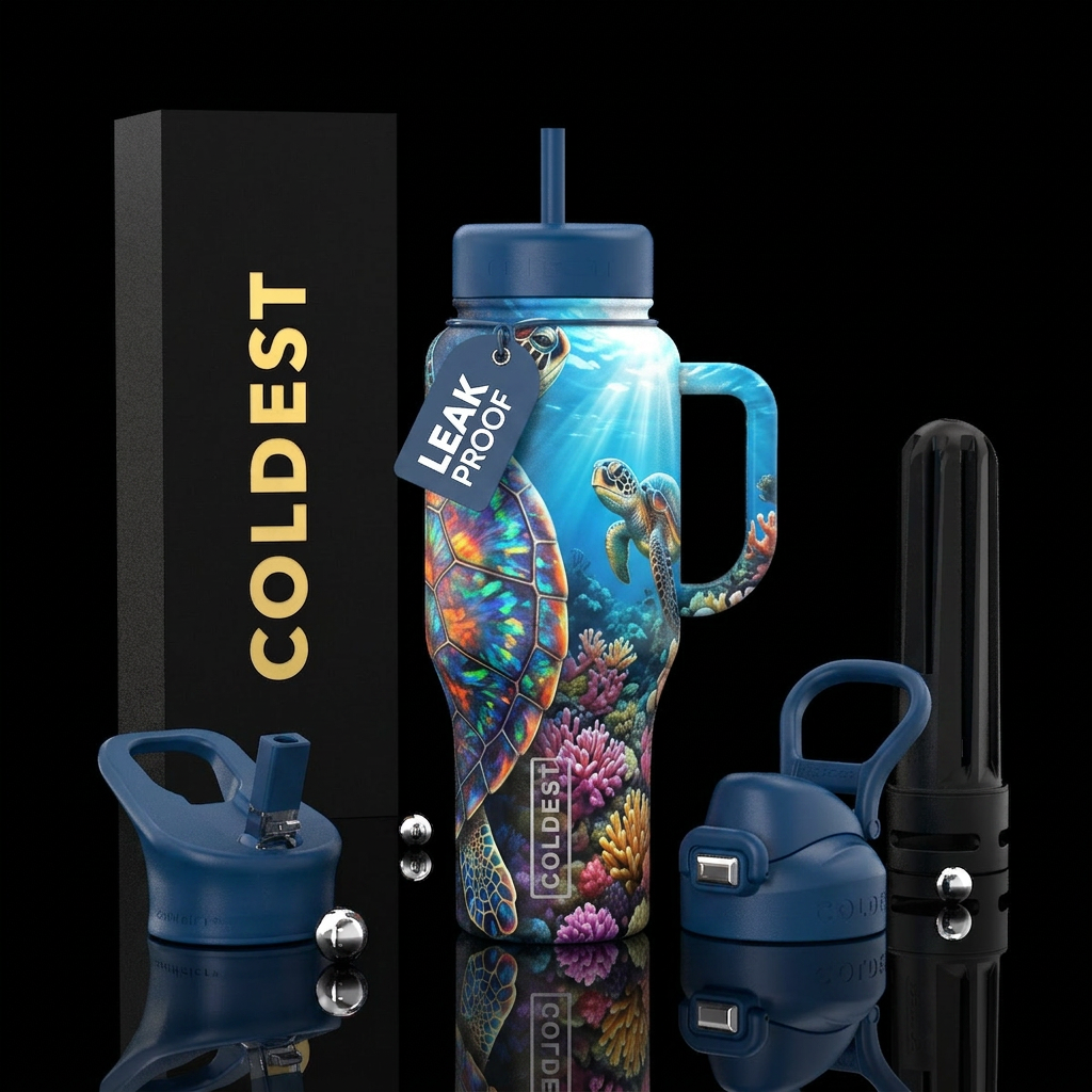 Opal turtle shell, sea turtle in the ocean with br... water bottle design