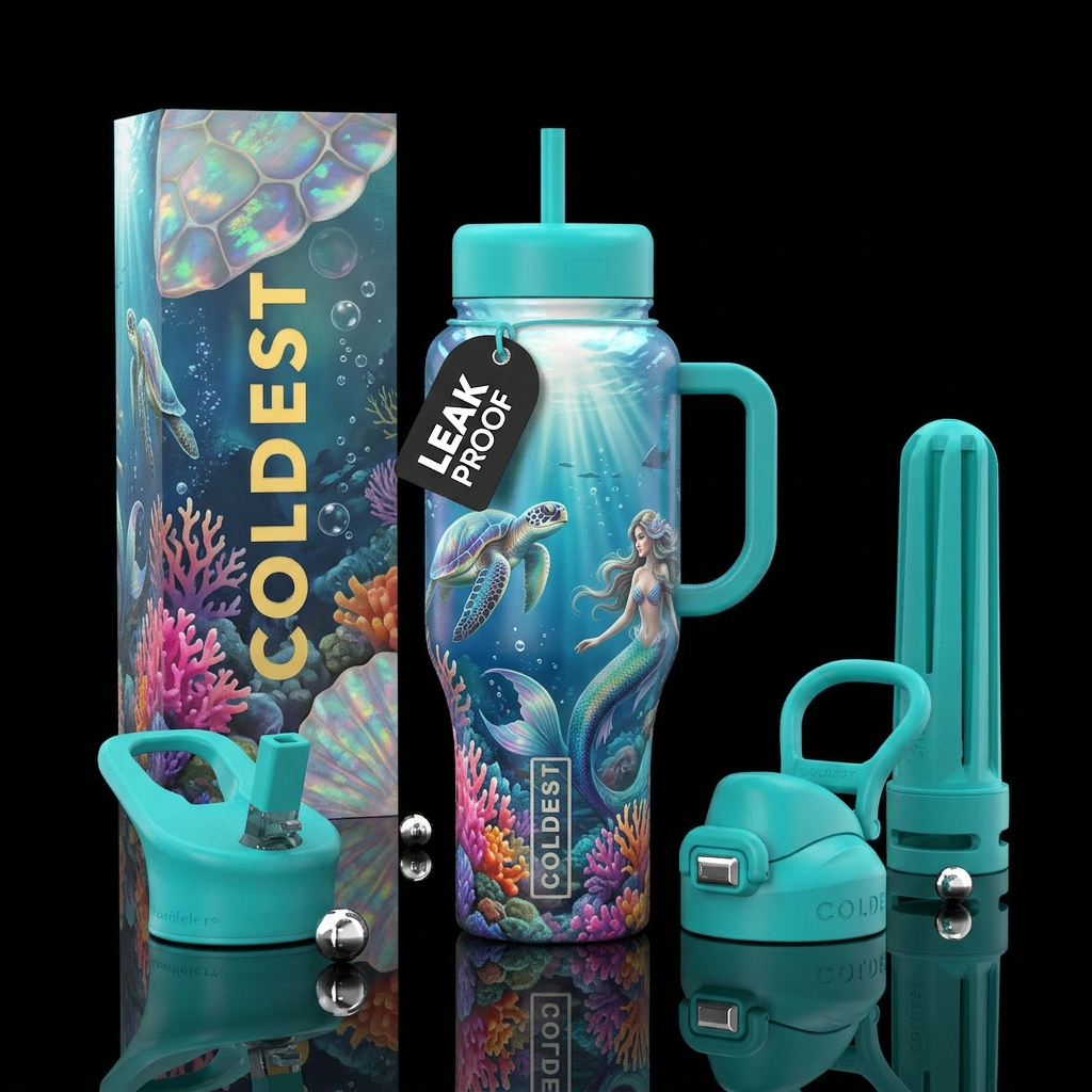 Opal turtle shell, sea turtle in the ocean with br... water bottle design