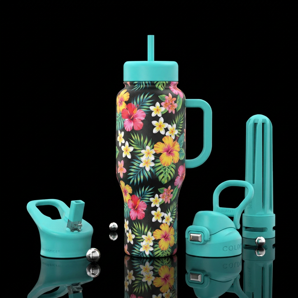 Hawaiian flowers bright colors water bottle design