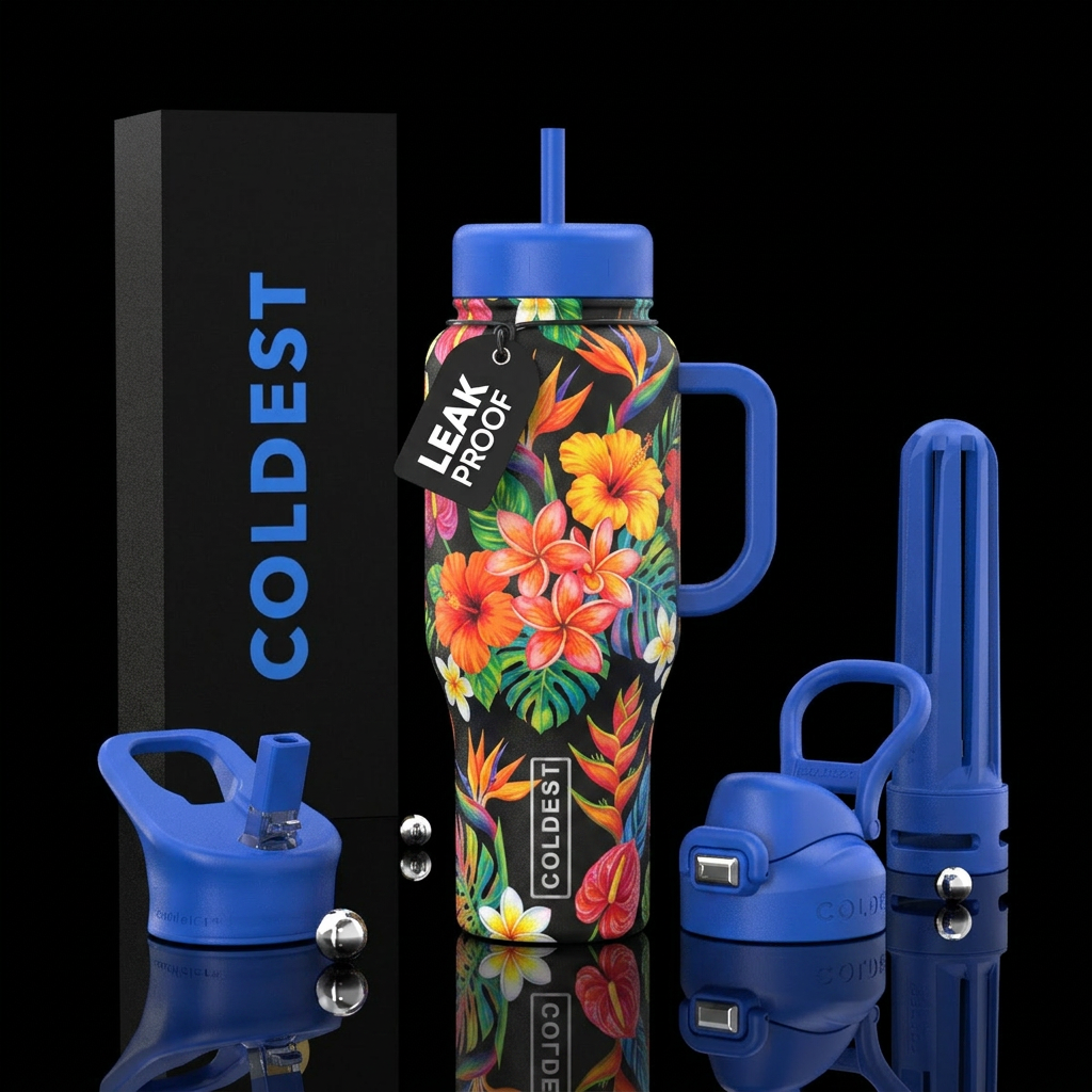Hawaiian flowers bright colors water bottle design