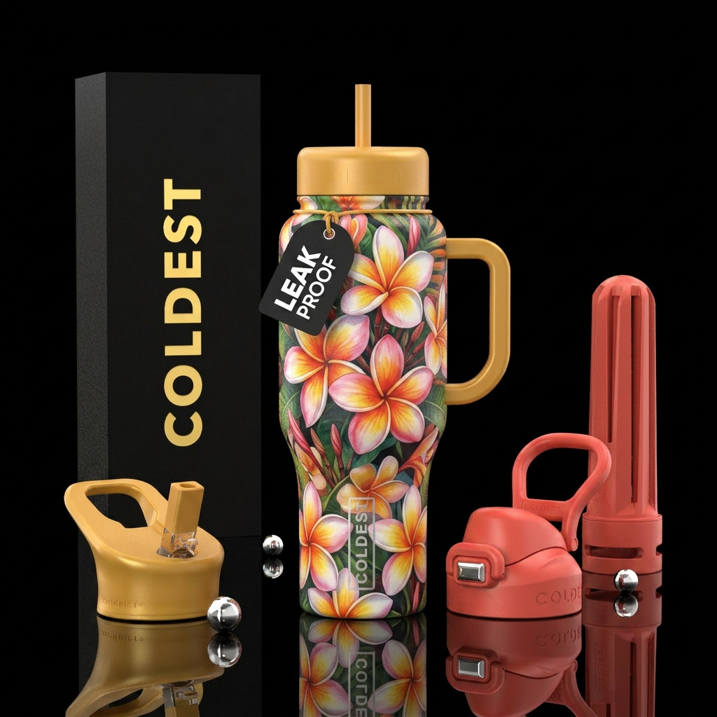 Beautiful plumeria water bottle design