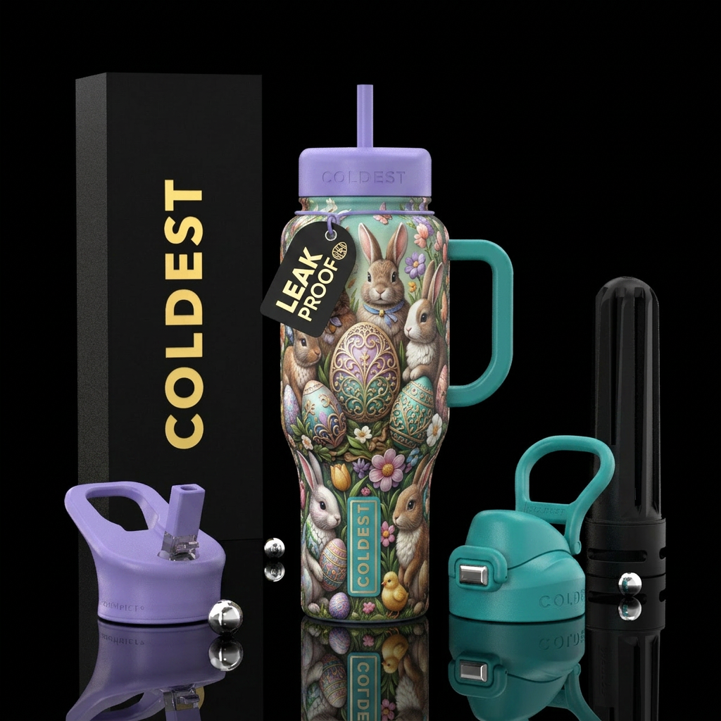 Easter bunny and eggs water bottle design