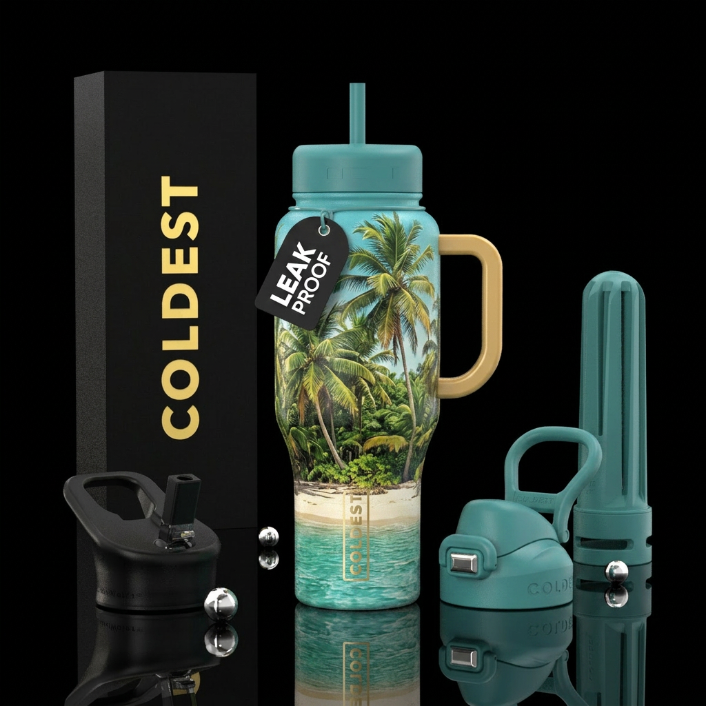Palm trees paradise water bottle design