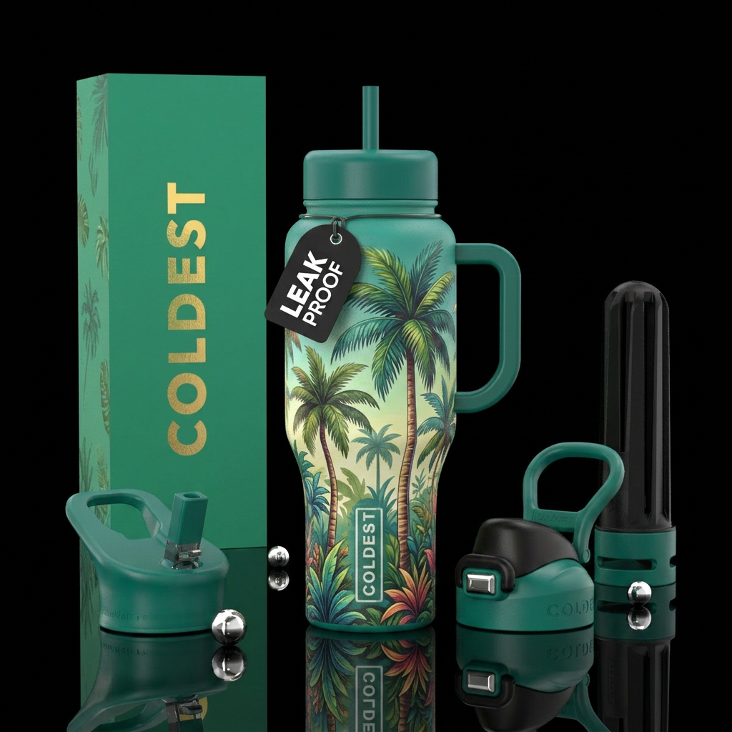 Palm trees paradise water bottle design