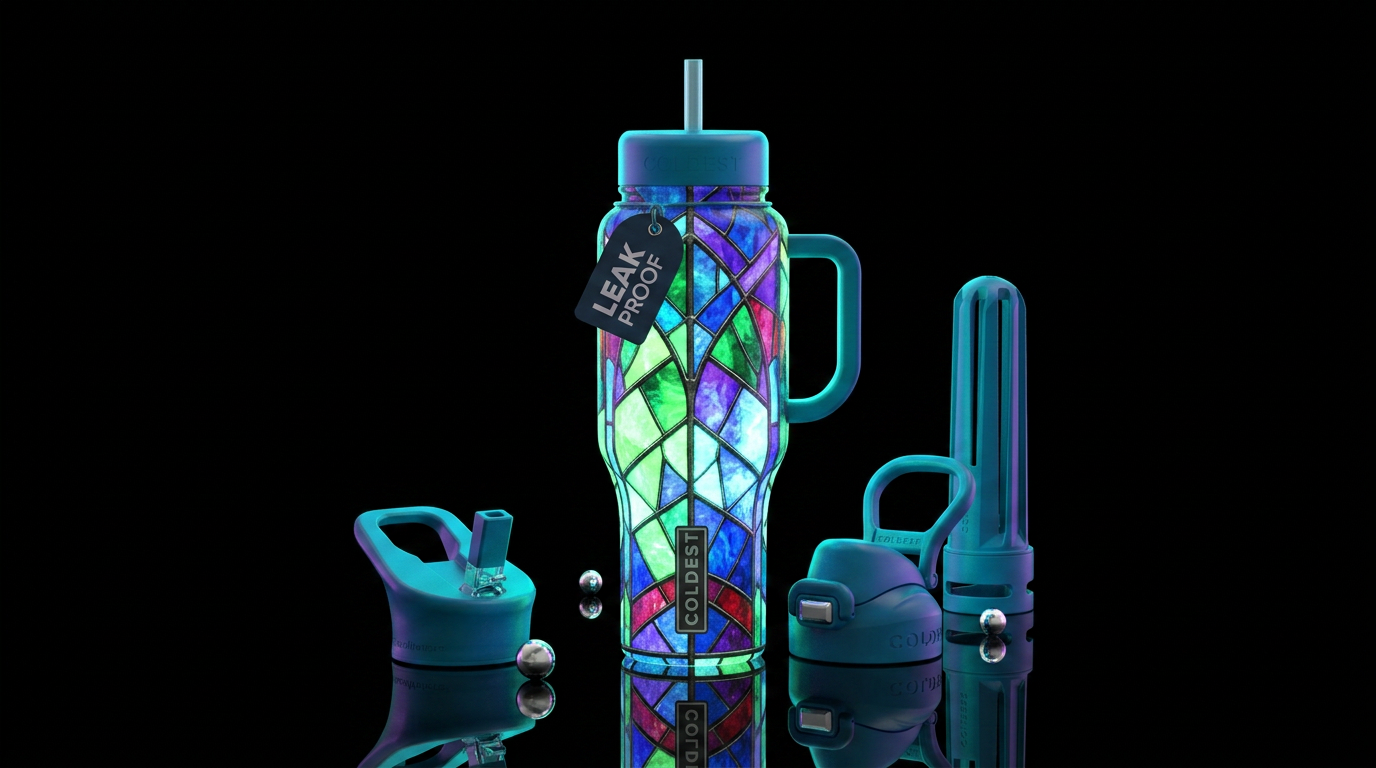 Glow in the dark stained glass water bottle design