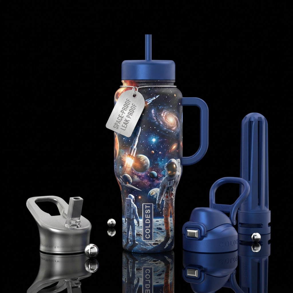 Astronaut space theme water bottle design