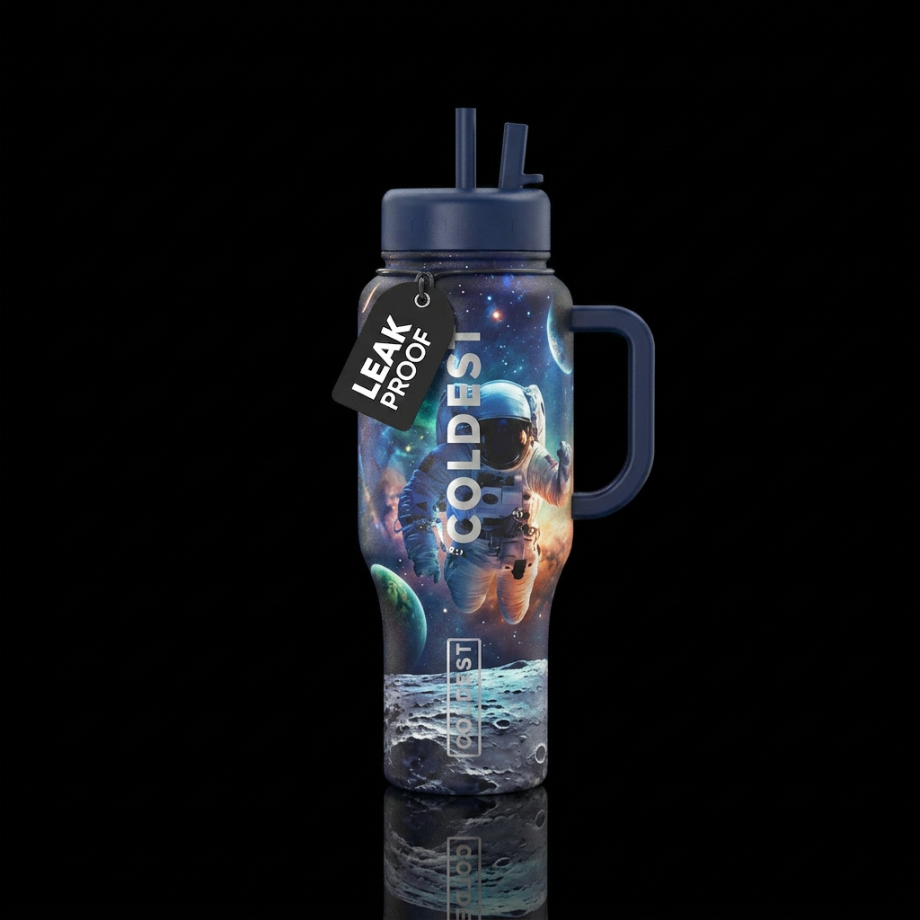 Astronaut space theme water bottle design