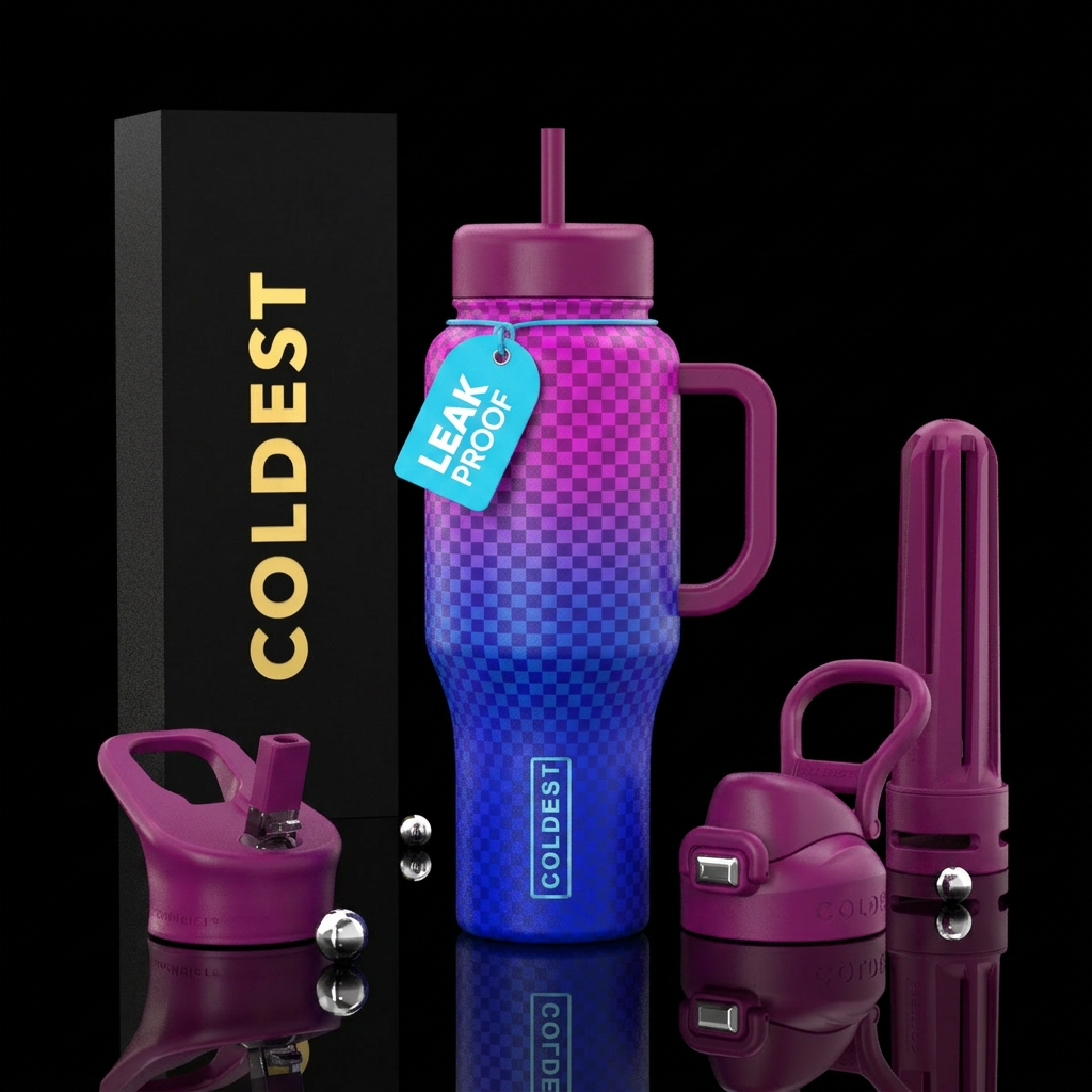 Ombre checkered water bottle design