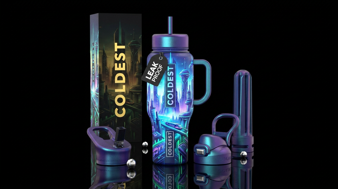 Futuristic architecture glow in the dark water bottle design