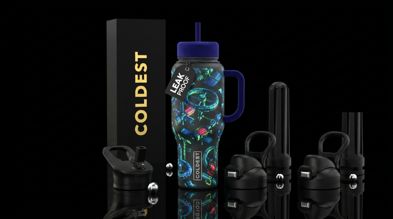 Glow in the dark space architecture water bottle design