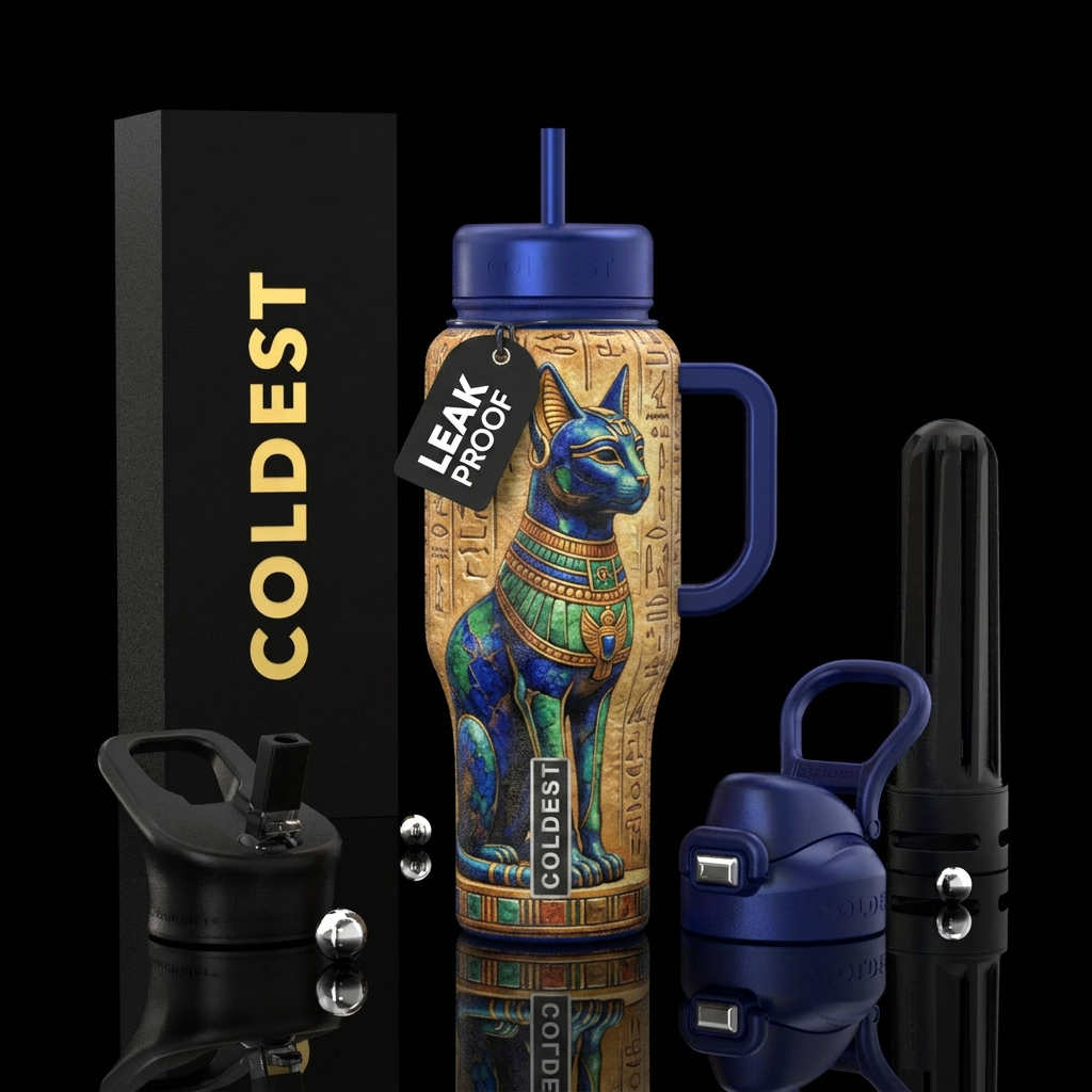 Egyptian cat water bottle design