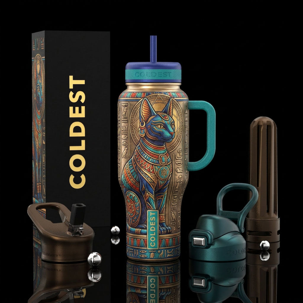 Egyptian cat water bottle design