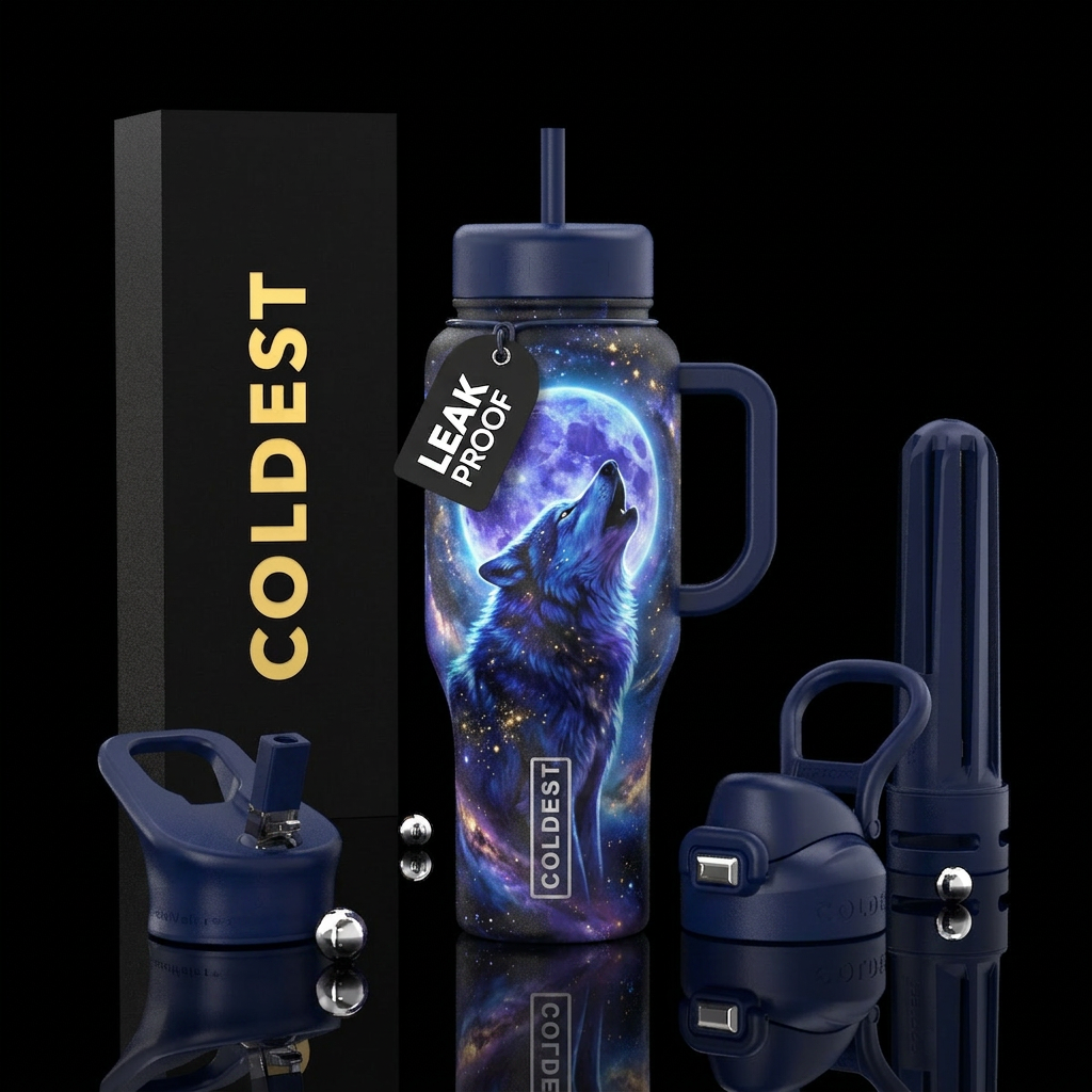 Moonlight wolf water bottle design