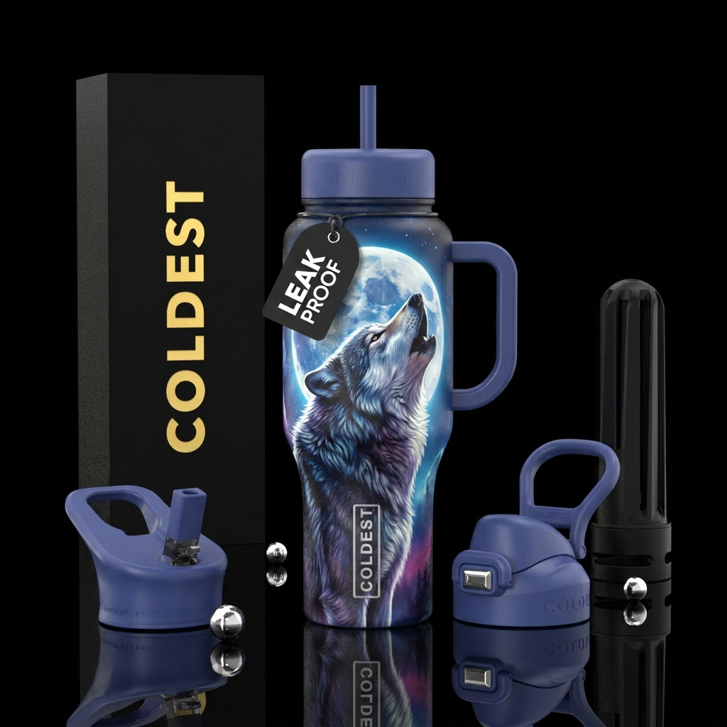 Moonlight wolf water bottle design