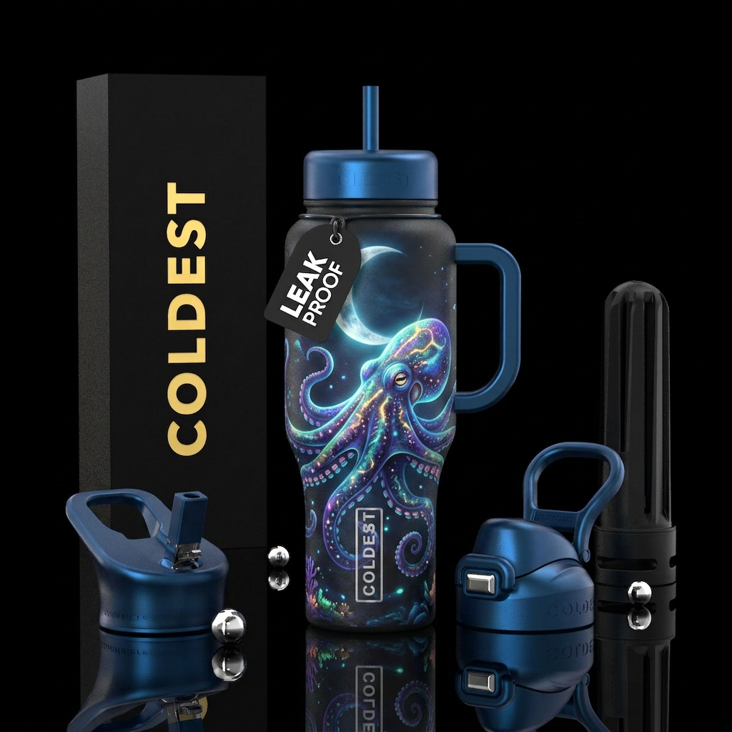 Moonlight octopus water bottle design