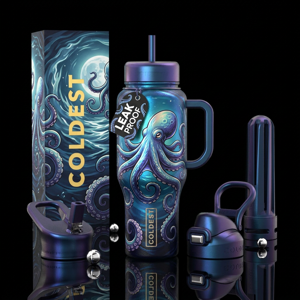 Moonlight octopus water bottle design