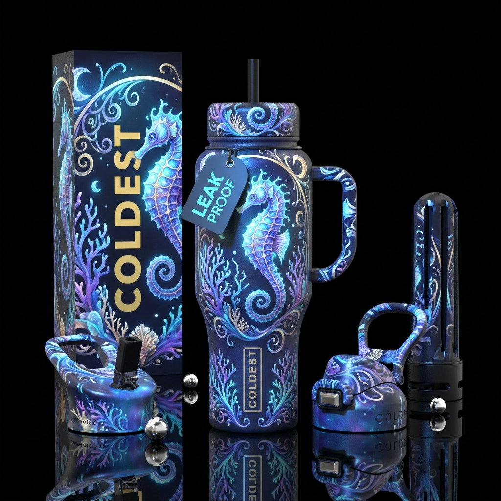 Moonlight seahorse water bottle design