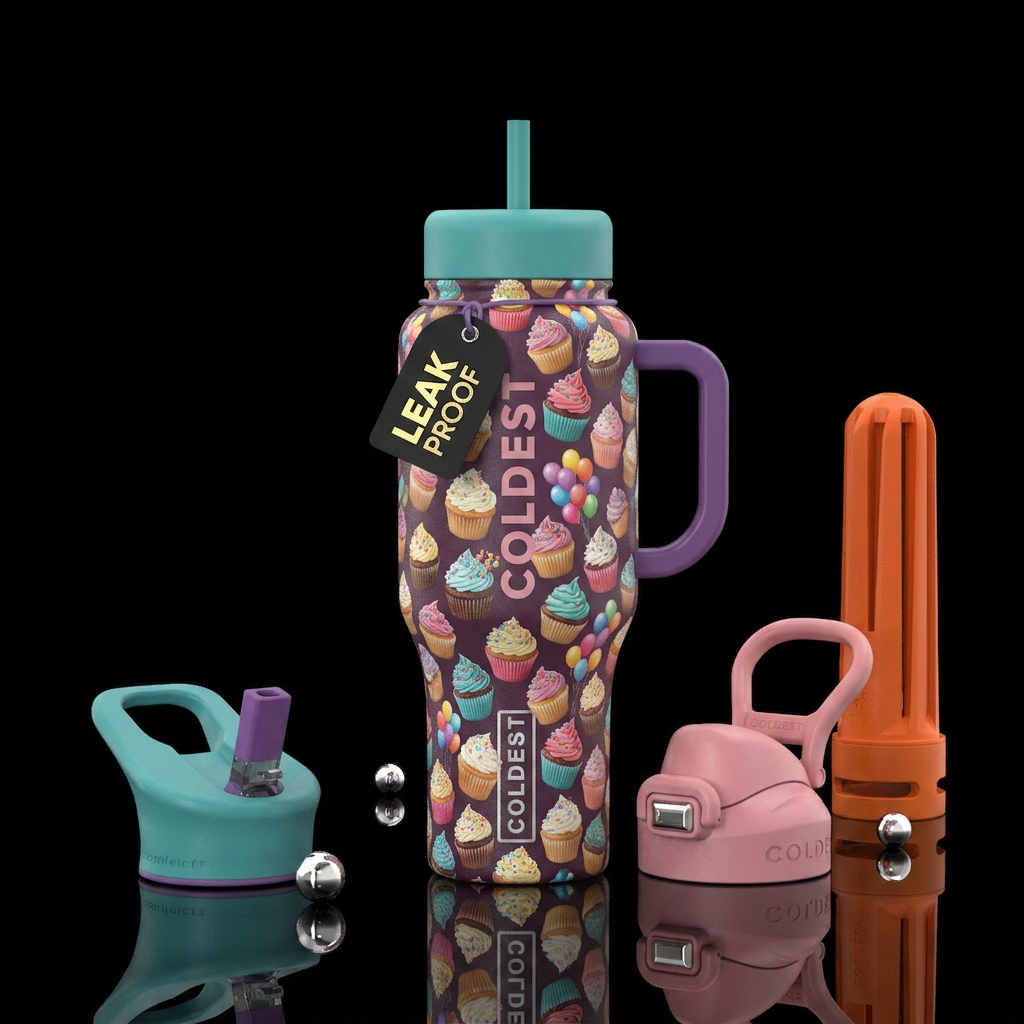 Cupcakes, balloons, birthday water bottle design