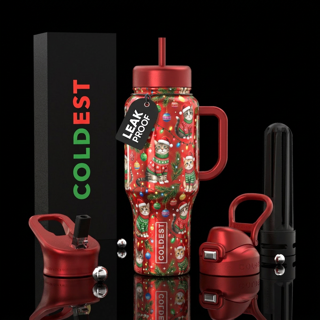 Christmas cat water bottle design