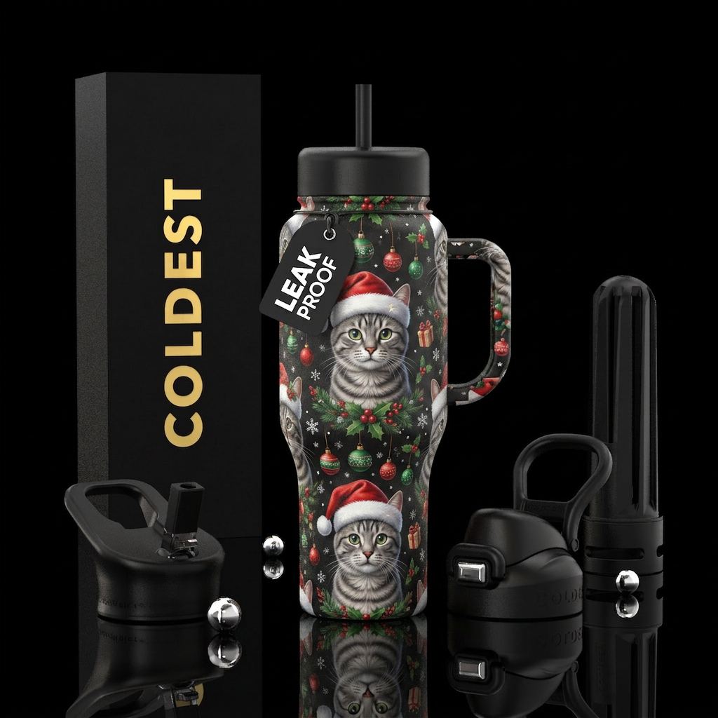 Christmas cat water bottle design
