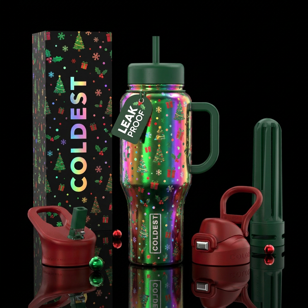 Christmas holographic water bottle design