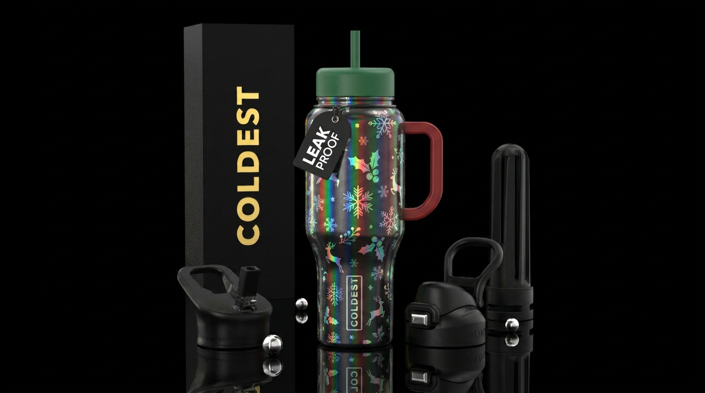 Christmas holographic water bottle design