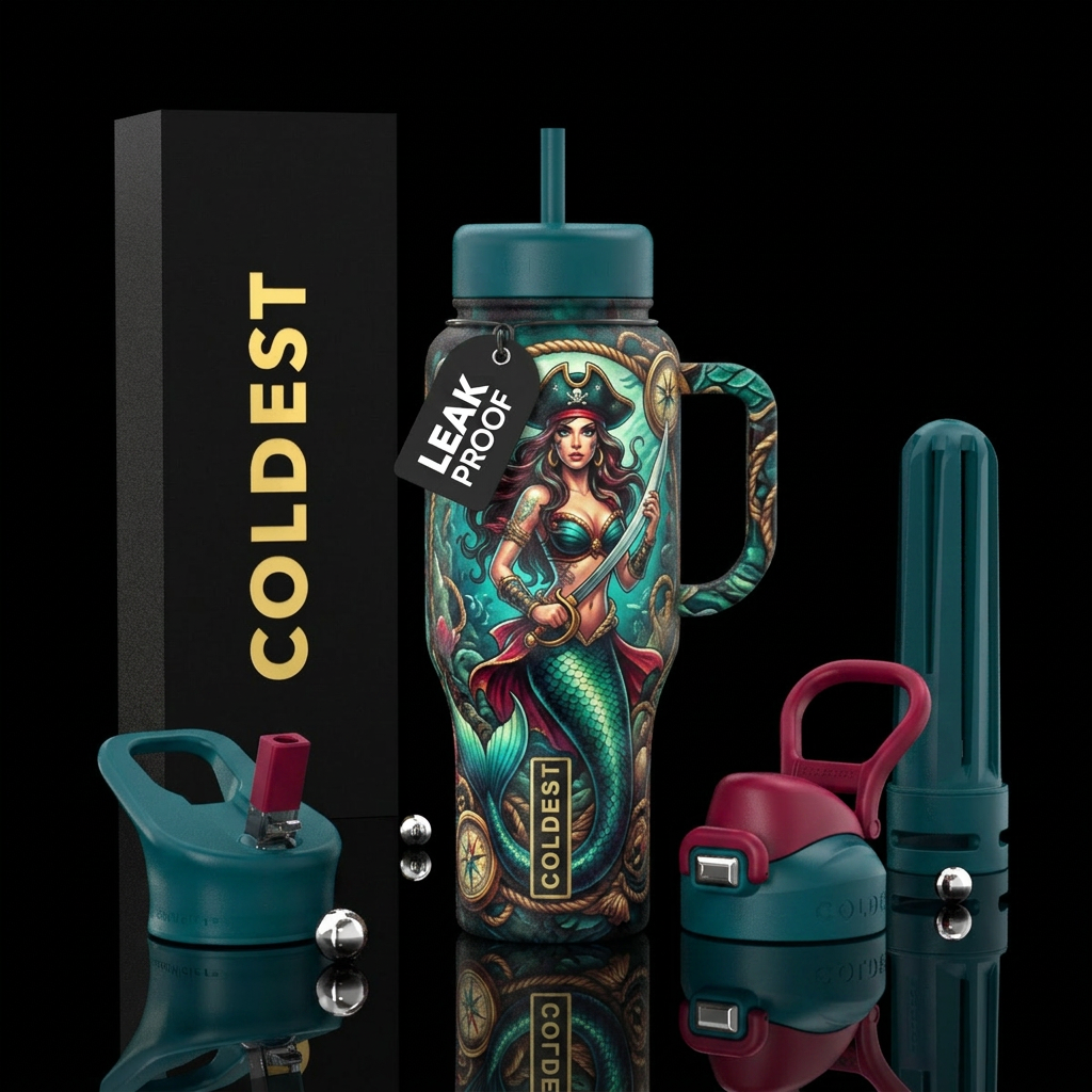 Mermaid pirate water bottle design