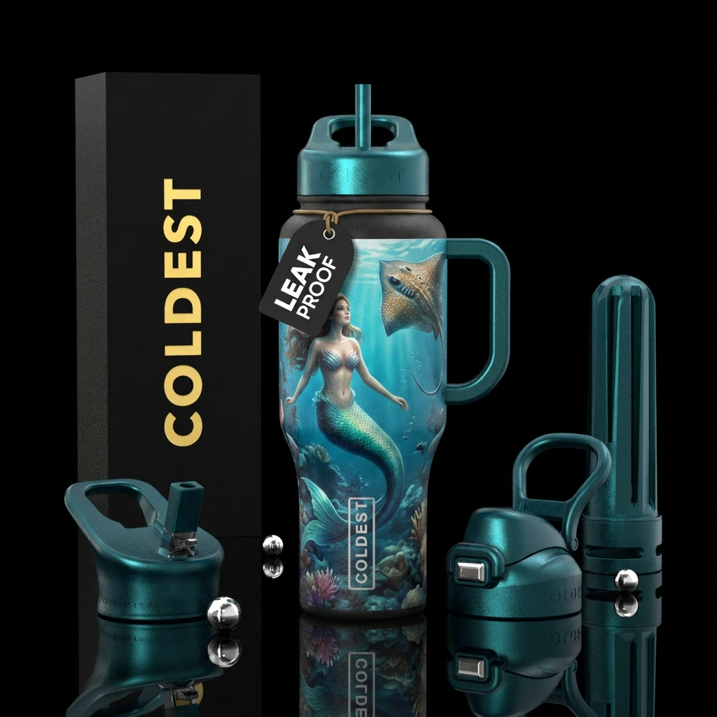 Mermaid and stingray water bottle design
