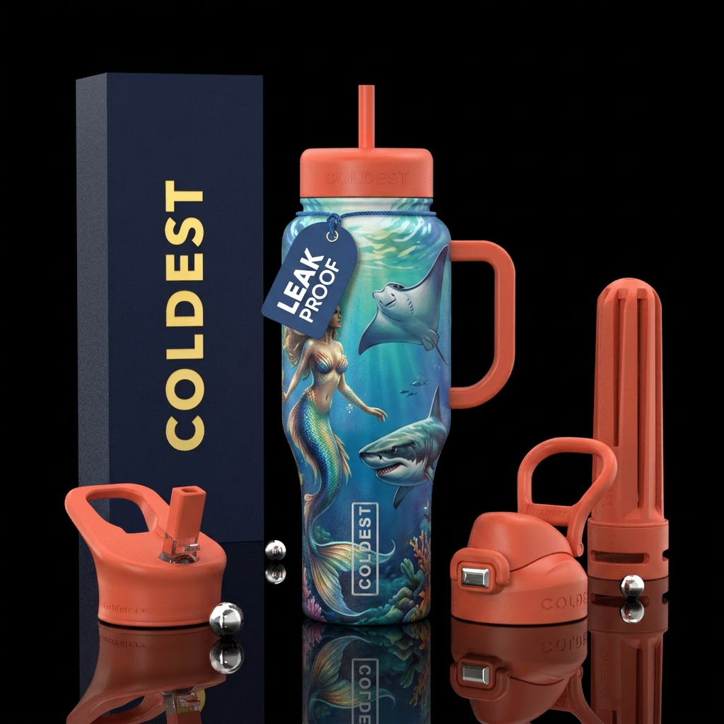 Mermaid, stingray, shark water bottle design