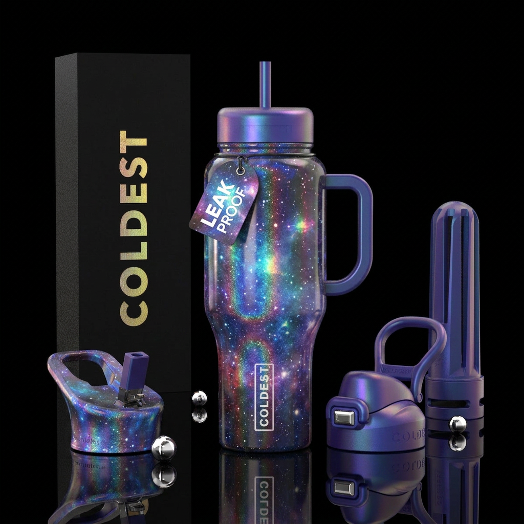 Holographic space water bottle design