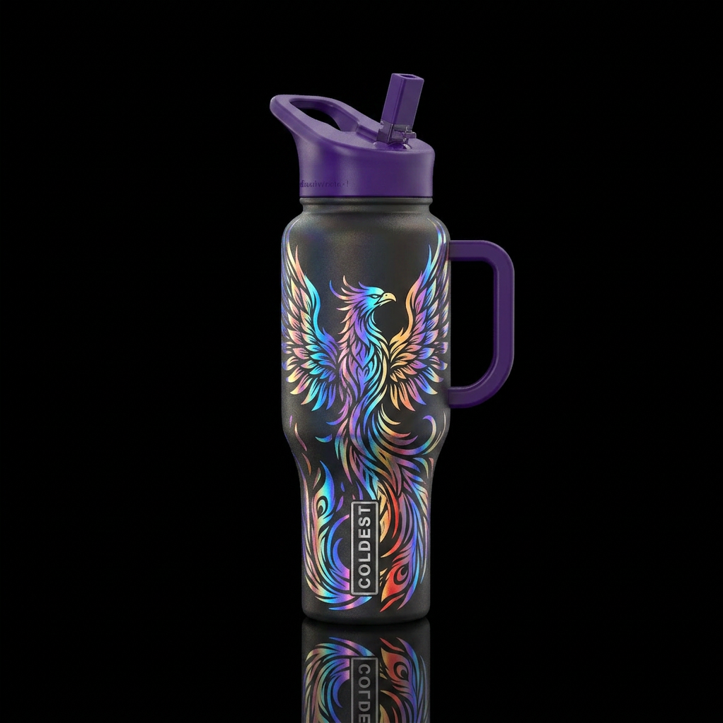 Holographic phoenix water bottle design