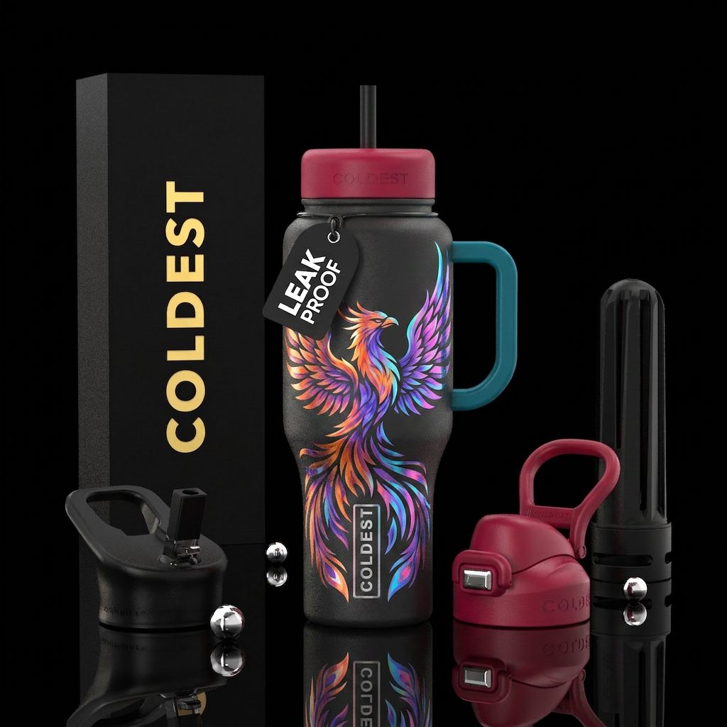Holographic phoenix water bottle design