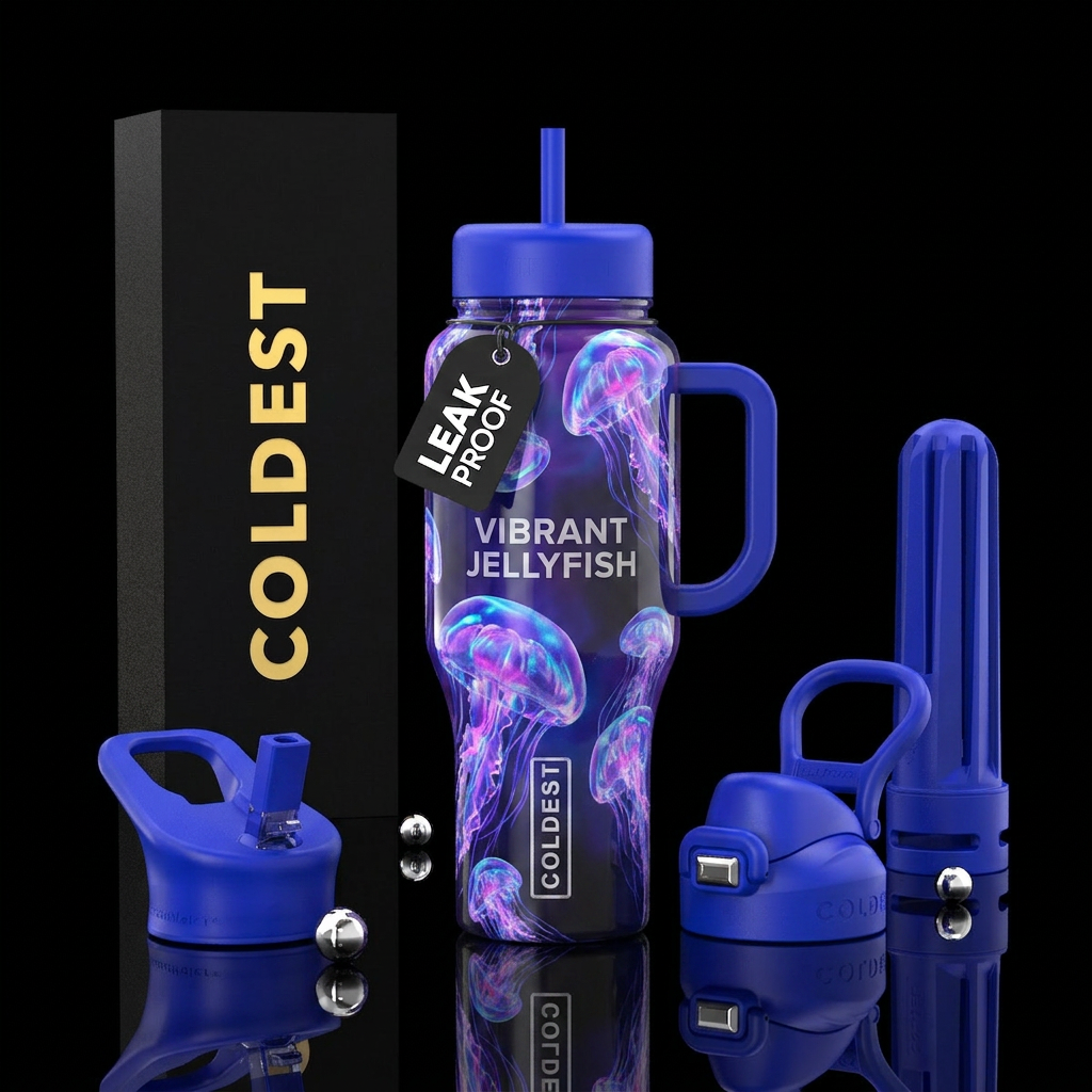 Holographic jellyfish water bottle design