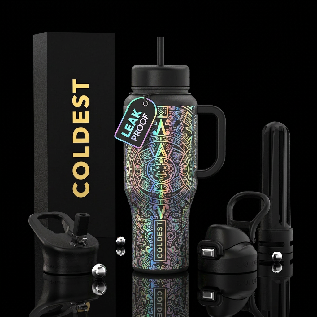 Aztec holographic water bottle design