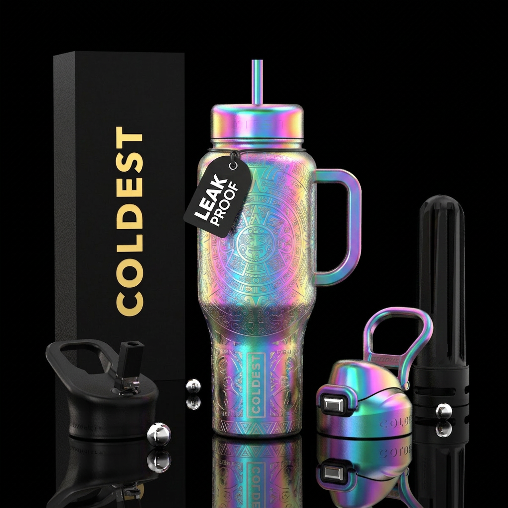 Aztec holographic water bottle design