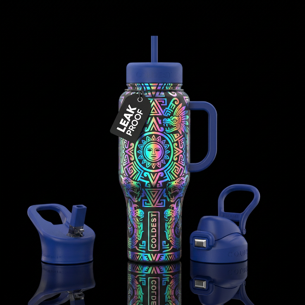 Aztec holographic water bottle design