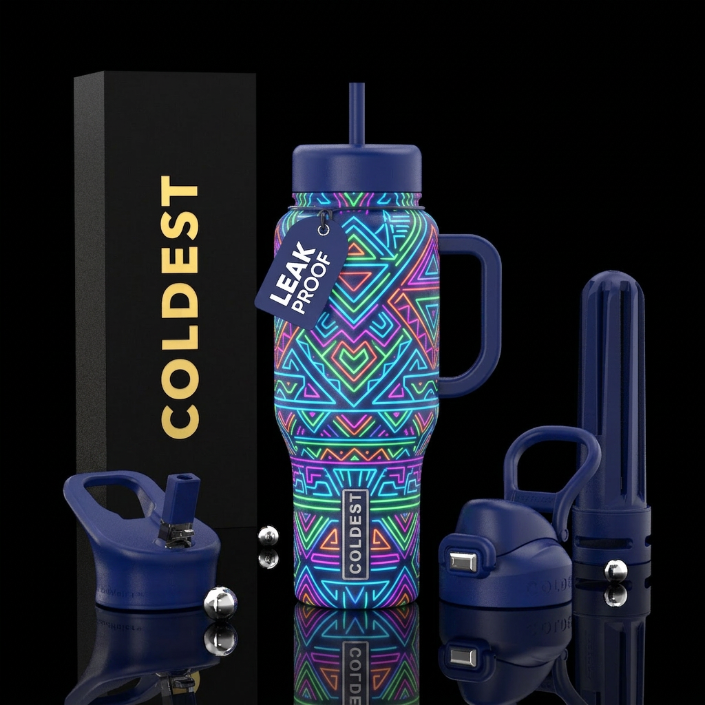 Aztec glow neon water bottle design