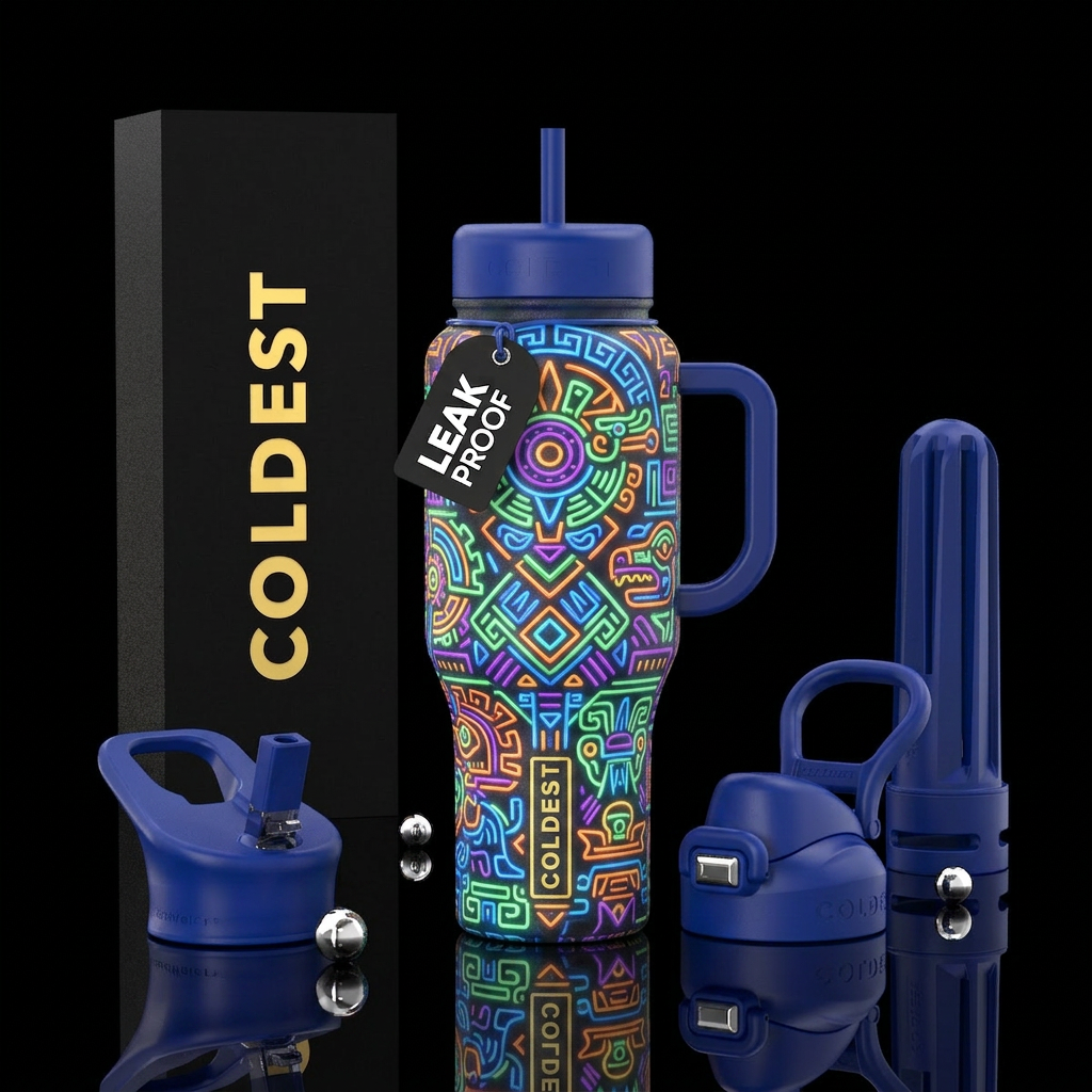 Aztec glow neon water bottle design