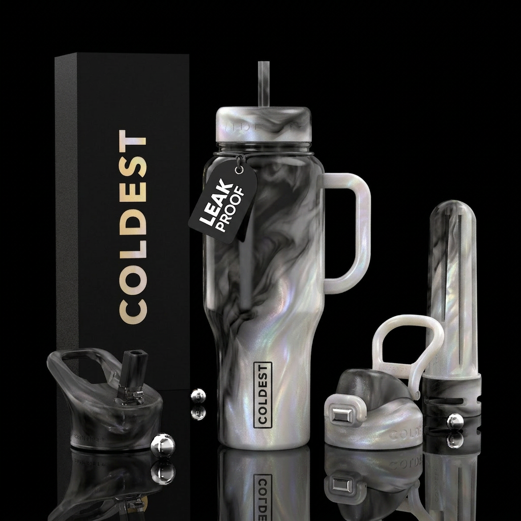 smoky black onyx  whisps to pearescent white opal water bottle design