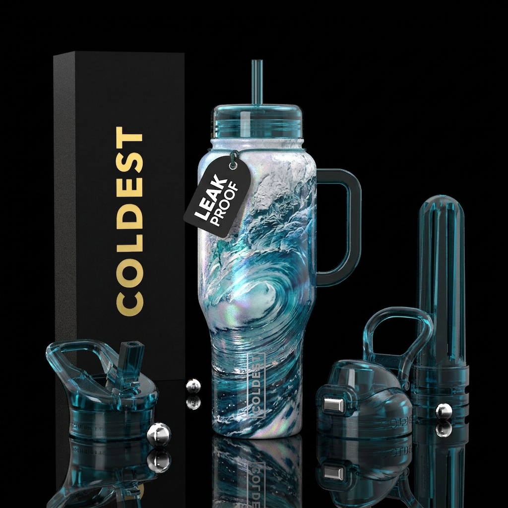 scene with point of view of someone surfing gettin... water bottle design