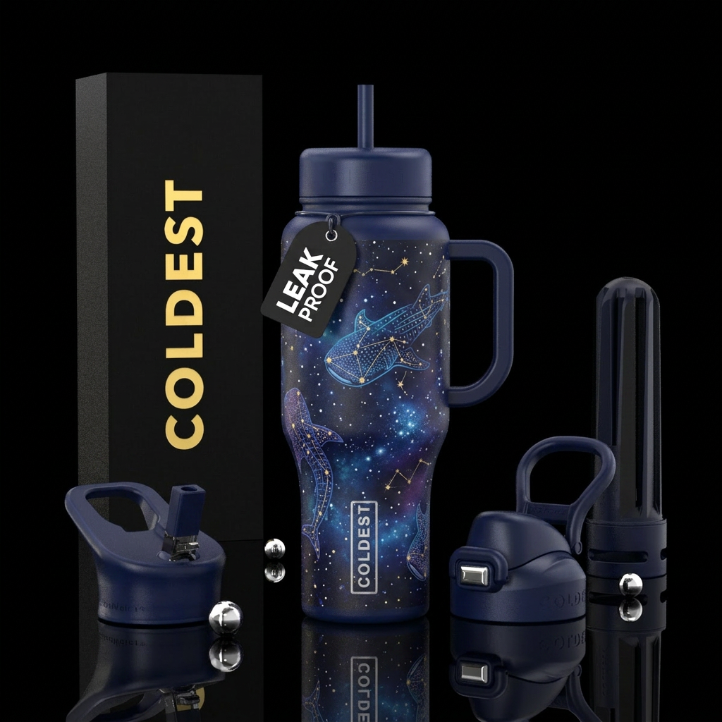 Starry sharks water bottle design
