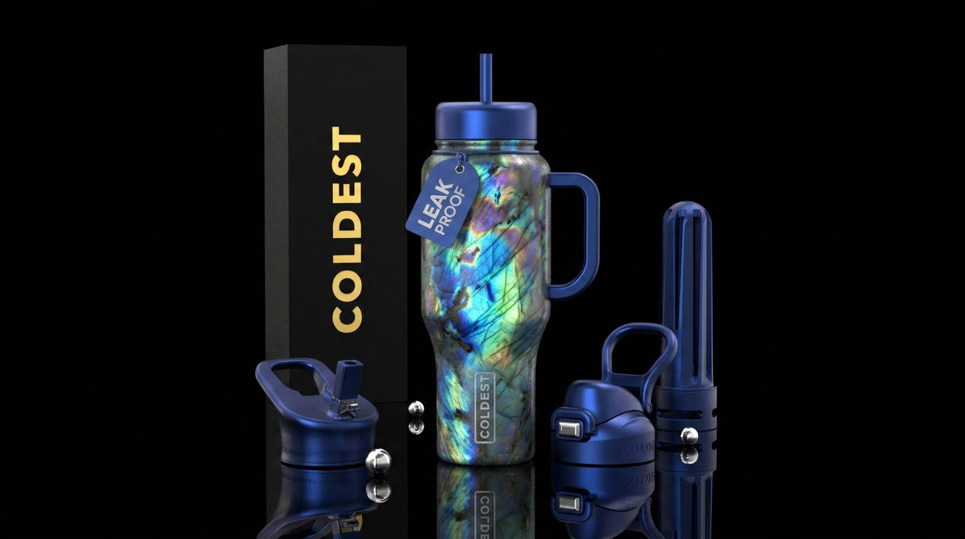 Labradorite stone color shimmer water bottle design