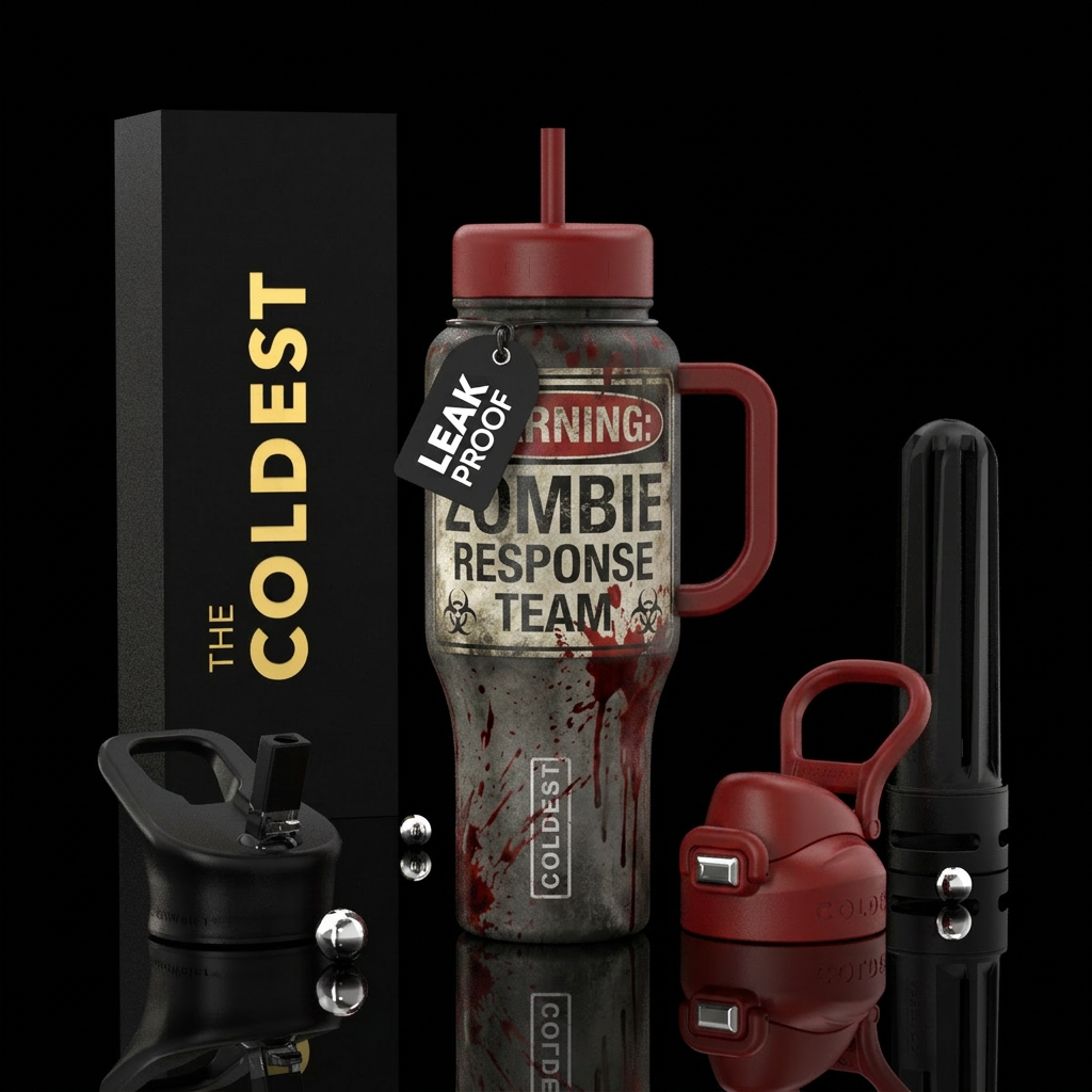 Zombie response team warning sign blood splatter water bottle design