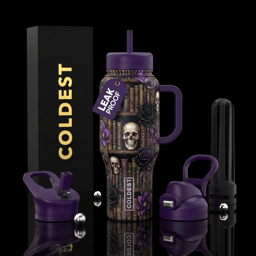 Book shelf black cat skulls magic black flower water bottle design