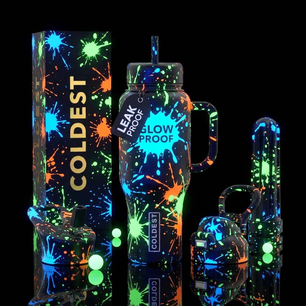 Glowie paint splatter water bottle design