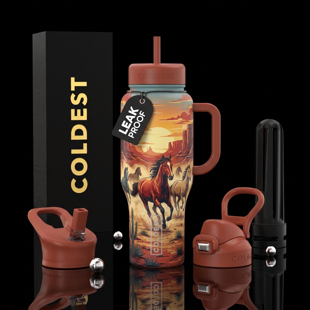Running wild horses out in western days water bottle design