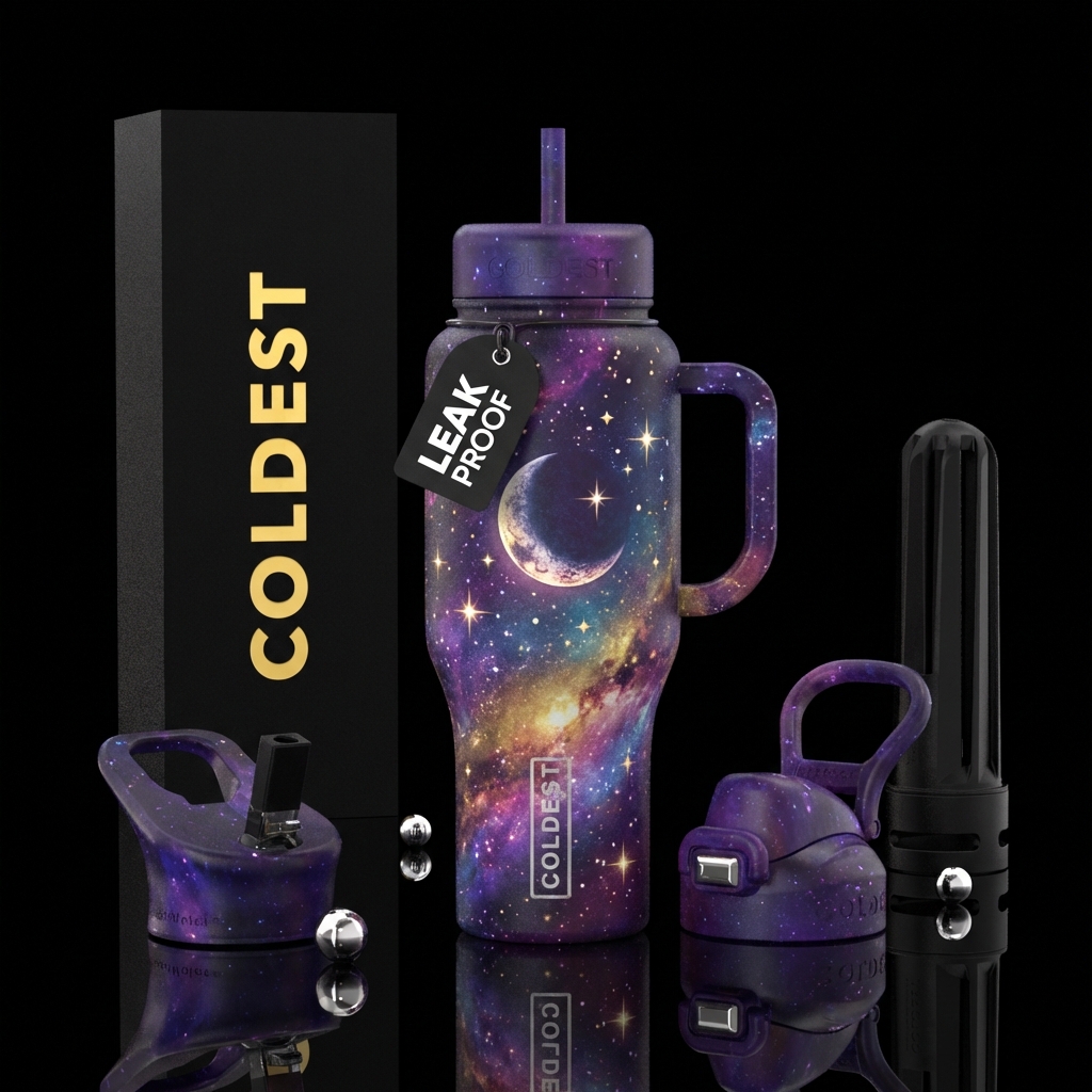Moon and star in galaxy color water bottle design